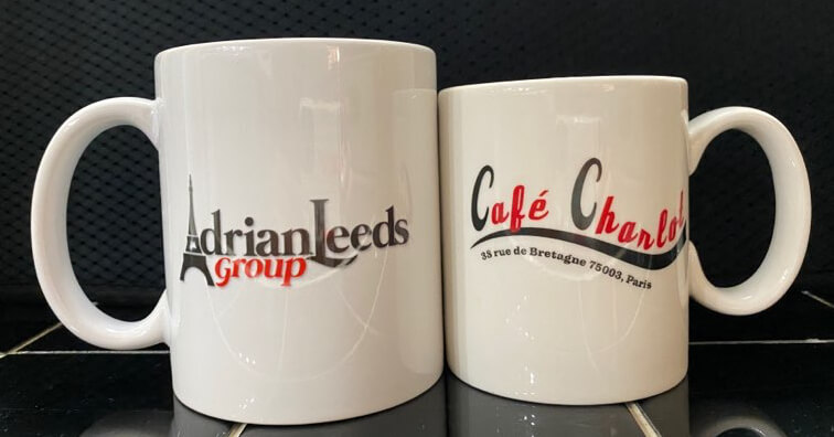 Adrian Leeds Group and Café Charlot Mugs