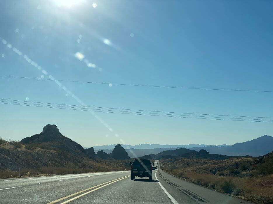 The landscape driving through the Mohave Desert