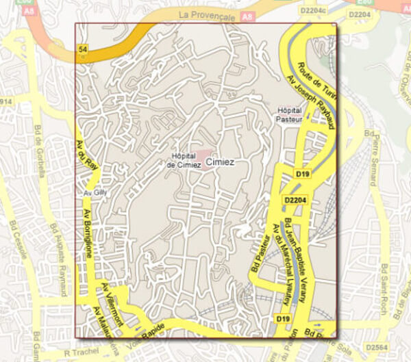 Map for the Quartier Cimiez in Nice, France