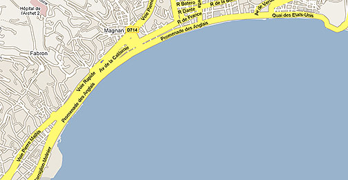 Stree map of Promenade des Anglais in Nice France