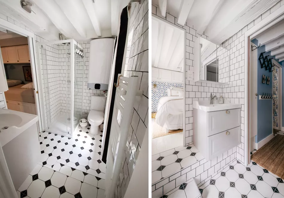 custom tiled bathroom with shower Converted Carriage, 25 Rue Saint-Dominique Paris