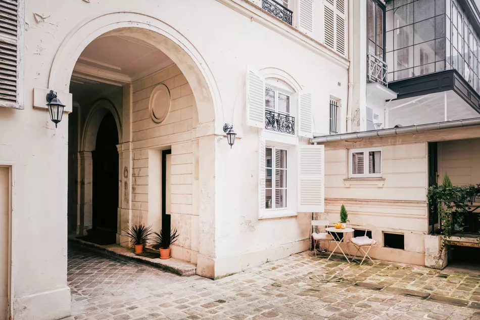 Charming Courtyard entry at Converted Carriage, 25 Rue Saint-Dominique Paris