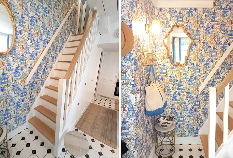 Collage of stairs to second floor loft and bedroom with decoration details Converted Carriage, 25 Rue Saint-Dominique Paris