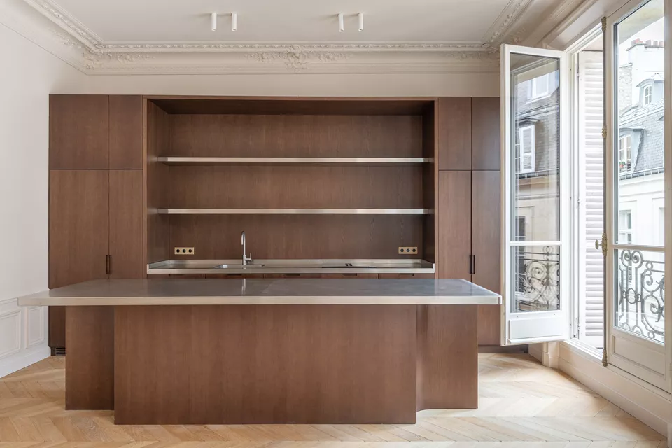 Large bright kitchen at Fractional Blvd Saint Germain Paris France
