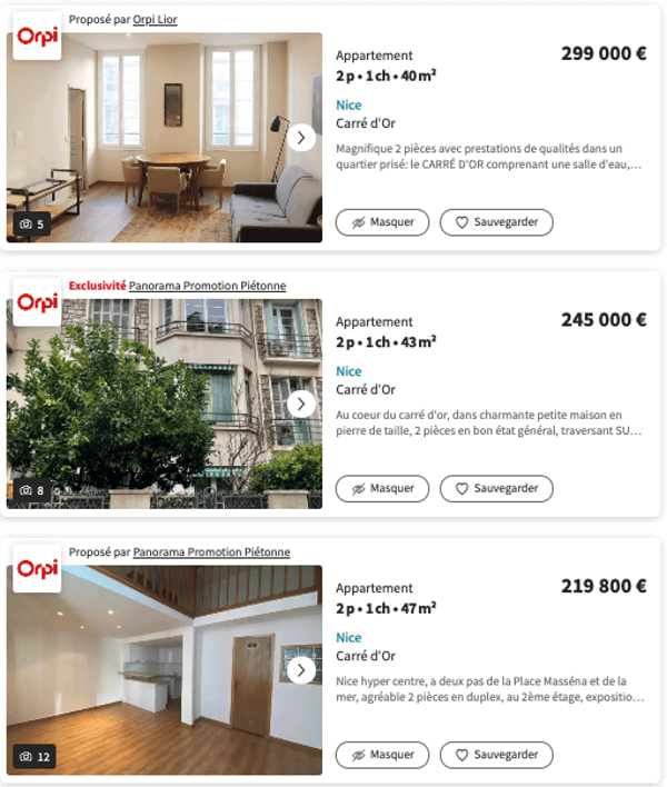 Examples of apartmens for sale listings in Paris