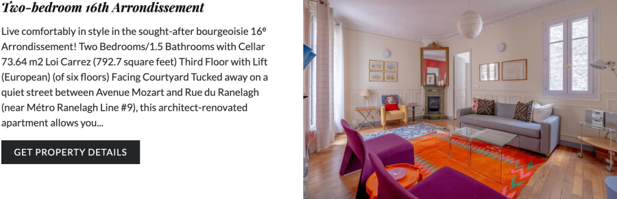 Adrian Leeds Group's posting for the the apartment for sale in the 16th arrondissement, Paris