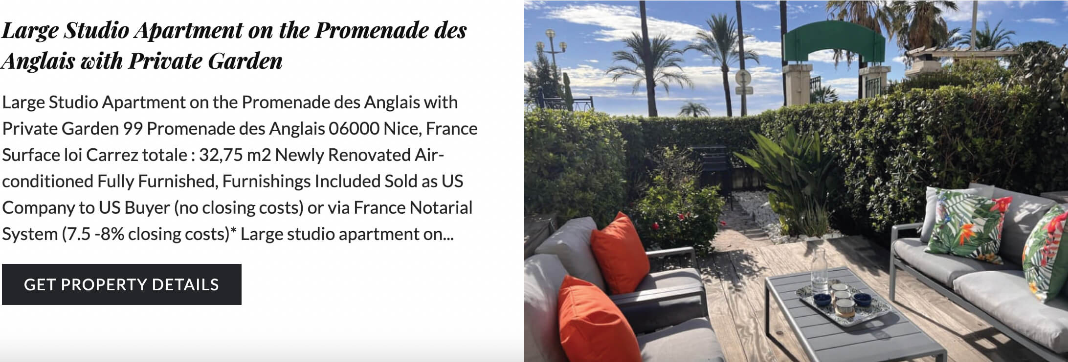 Adrian Leeds Group's posting for the garden apartment for sale in Nice, France