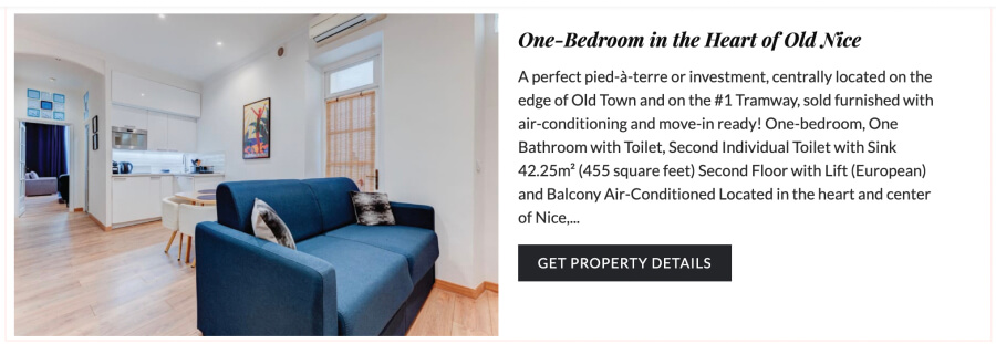 Adrian Leeds Group's posting for the one bedroom apartment for sale in old town Nice, France