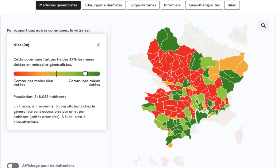 Map of Nice showing the concentration of General Practioners