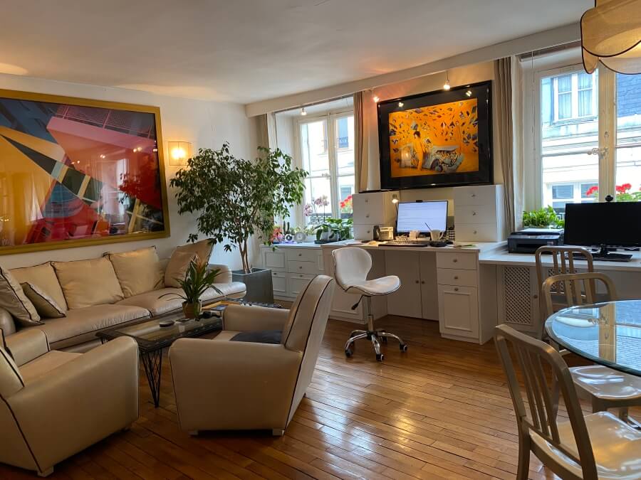 The former desk setup in Adrian Leeds' apartment in Paris