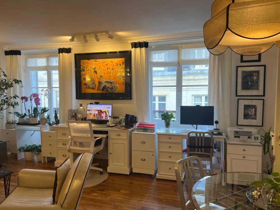 The new desk/work arrangement in Adrian Leeds' apartment in Paris