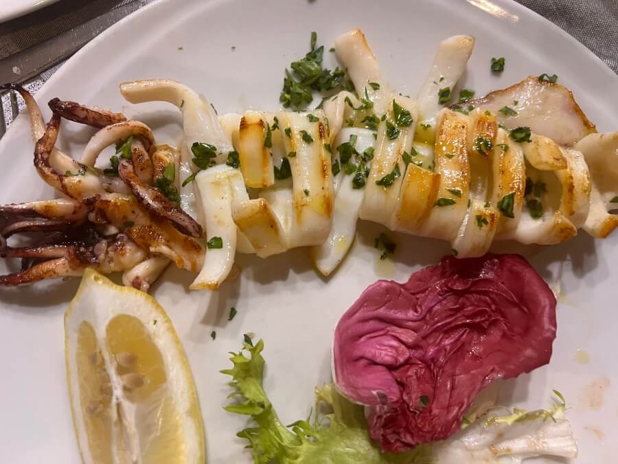 Grilled Calamari at The Osteria da Carmela in Naples, Italy