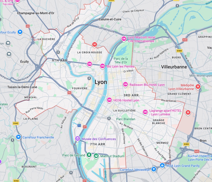 Google map of Lyon, France