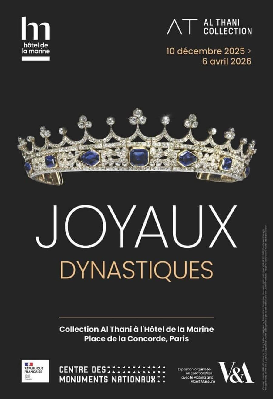 Promotional poster for the Joyaux Dynastique exhibit at The Hôtel de la Marine in Paris, France