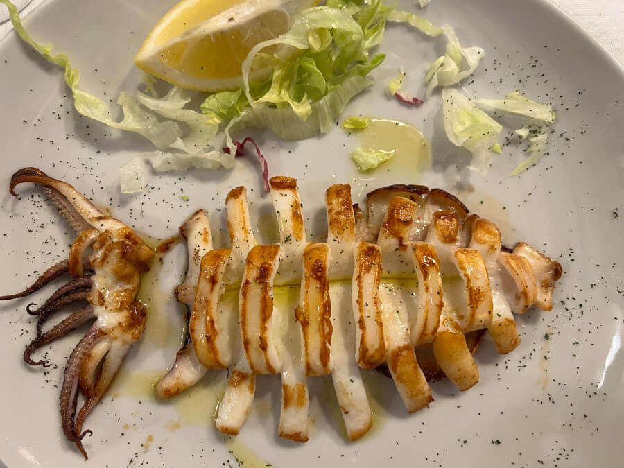 Grilled calamari at Osteria da Antonio in Naples, Italy