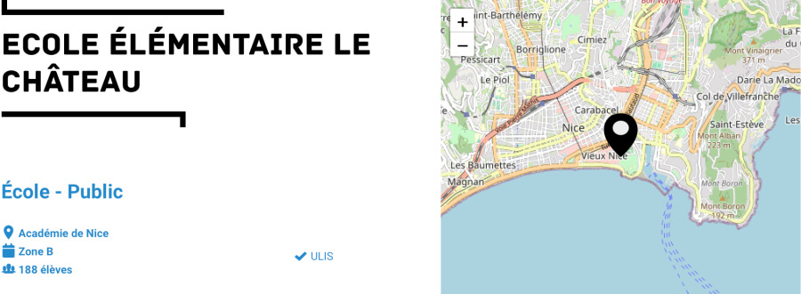 Map showing the location of the Ecole Elémentaire Le Château in Nice, France