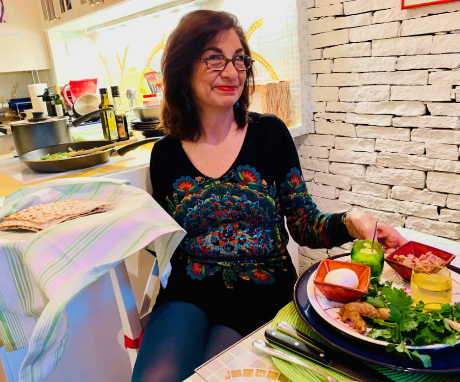 Photo of Adrian Leeds with her Seder Plate, Passover 2019
