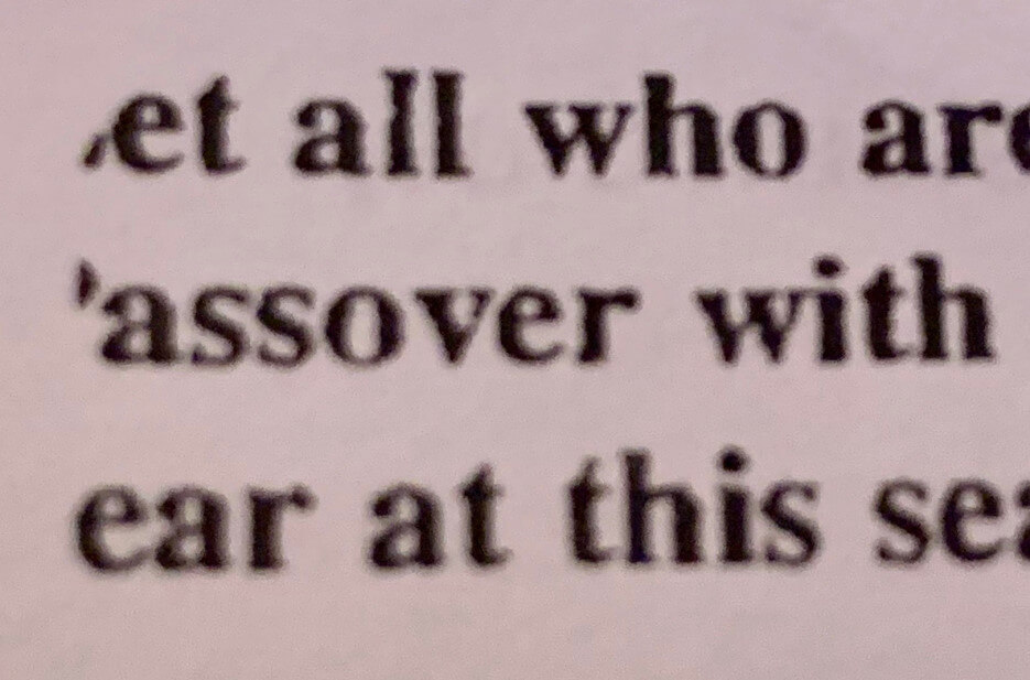 Adrian Leeds' copy of the Haggadah with misspelled Passover