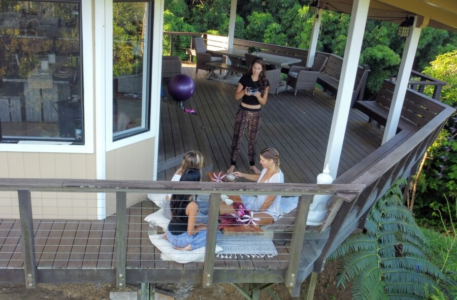 A tea ceremony on a deck in Maui, Hawaii