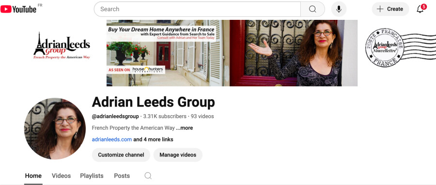 Screenshot of the Adrian Leeds Group's YouTube channel splashpage