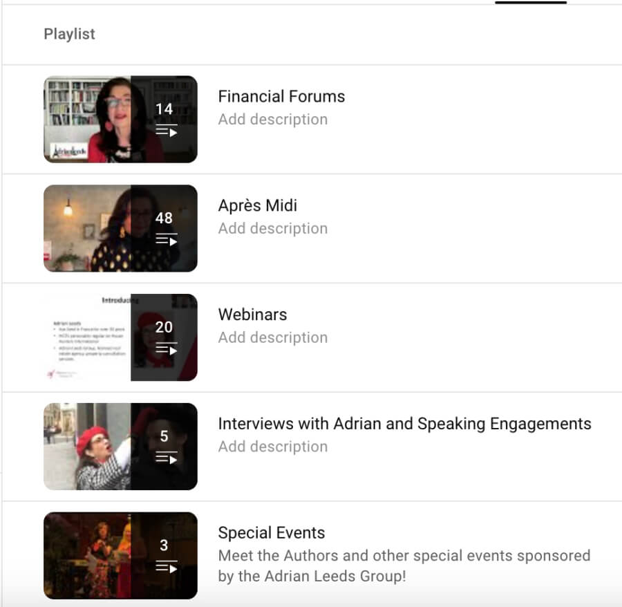 The Adrian Leeds Group YouTube channel playlist