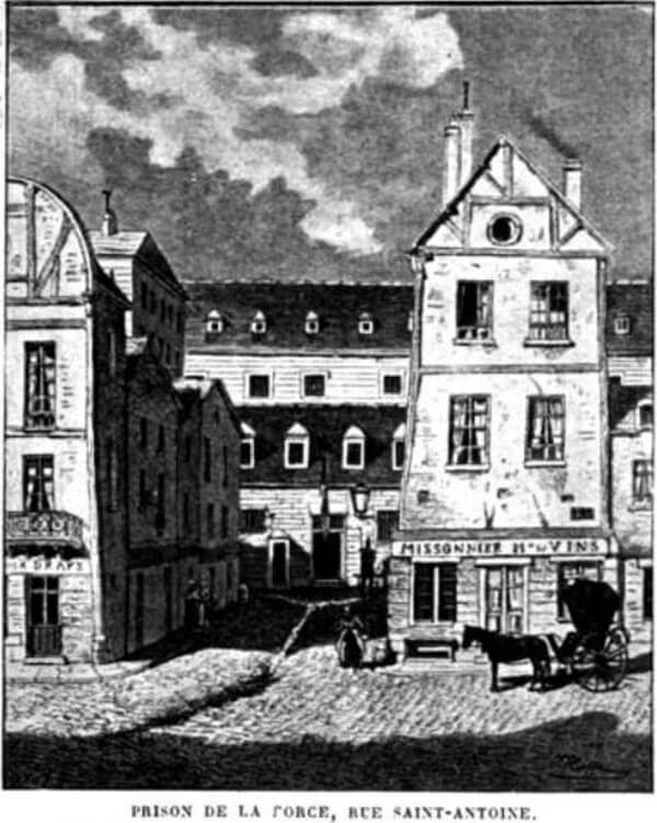 Old drawing of the Hôtel de la Force, prison