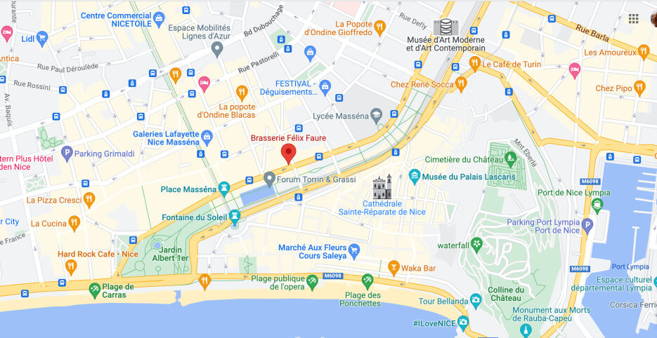 Google map pinpointing the location for La Brasserie Le Félix Faure