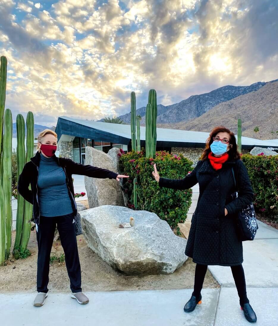 Adrian Leeds social distancing with a friend in Palm Springs California
