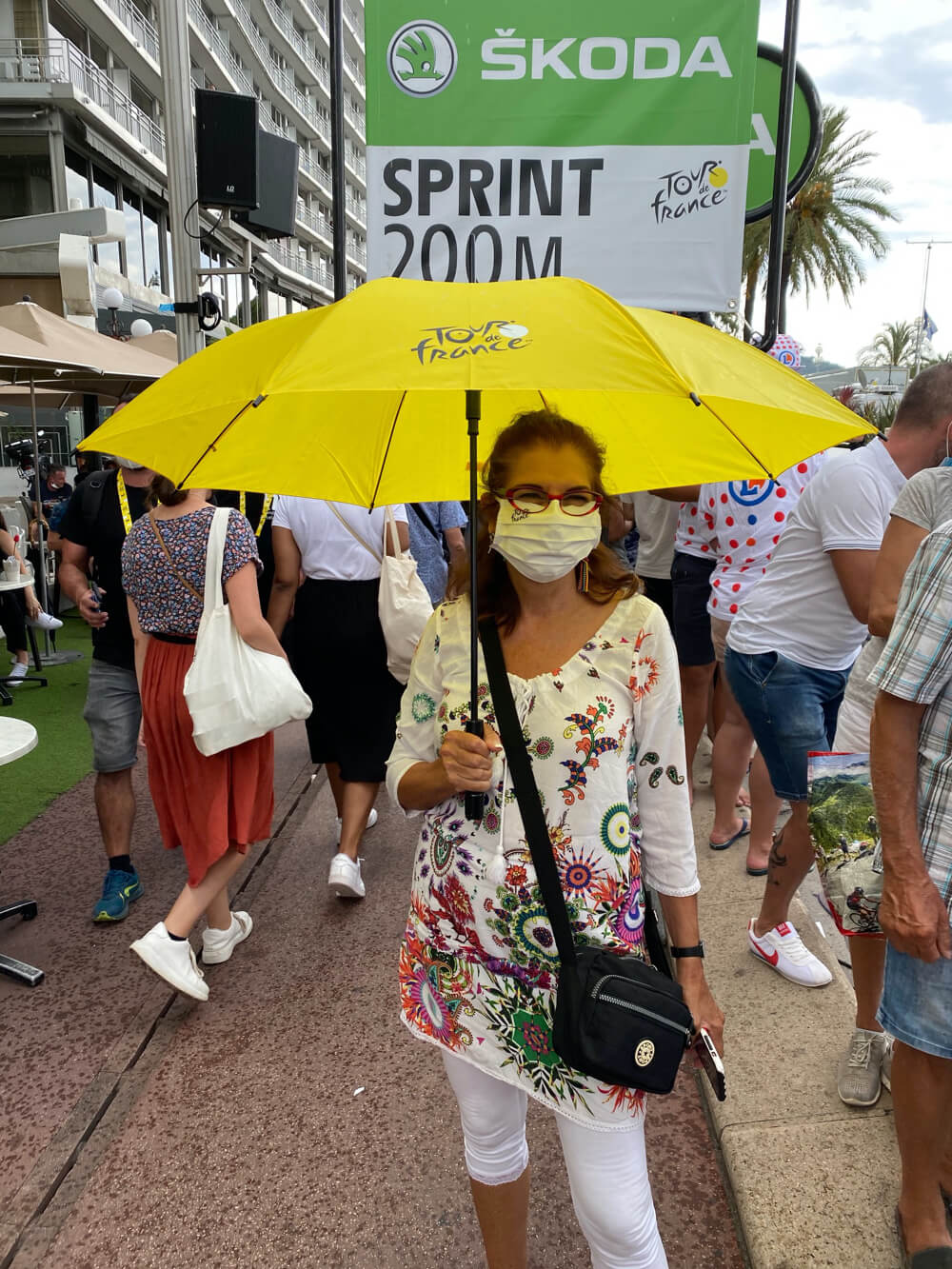 Adrian with Her Yellow Tour de France Umbrella