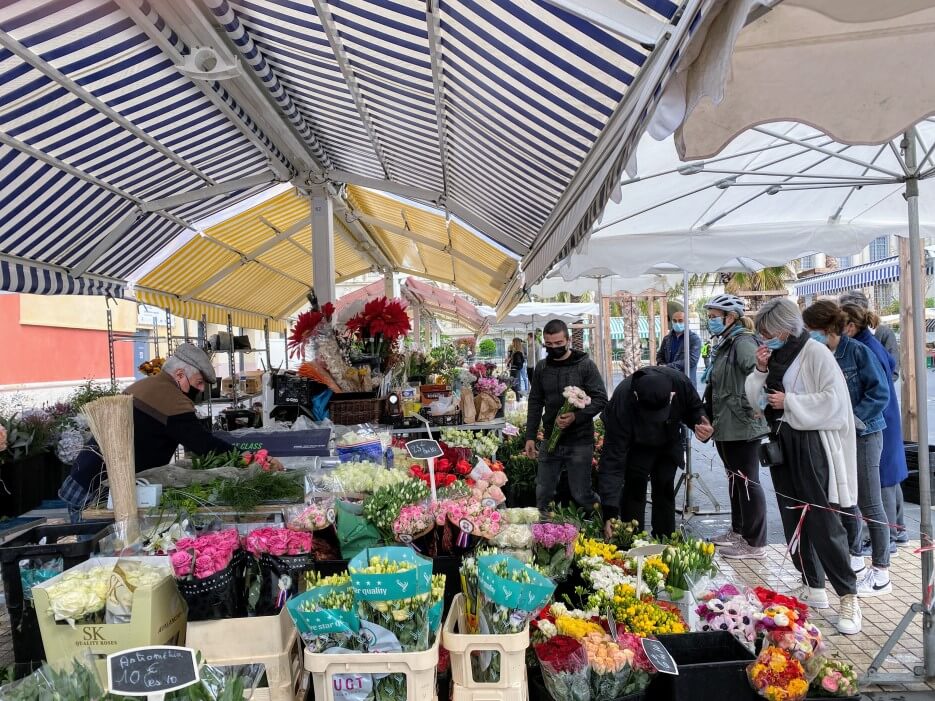 A flower stand at the open market in Nice France