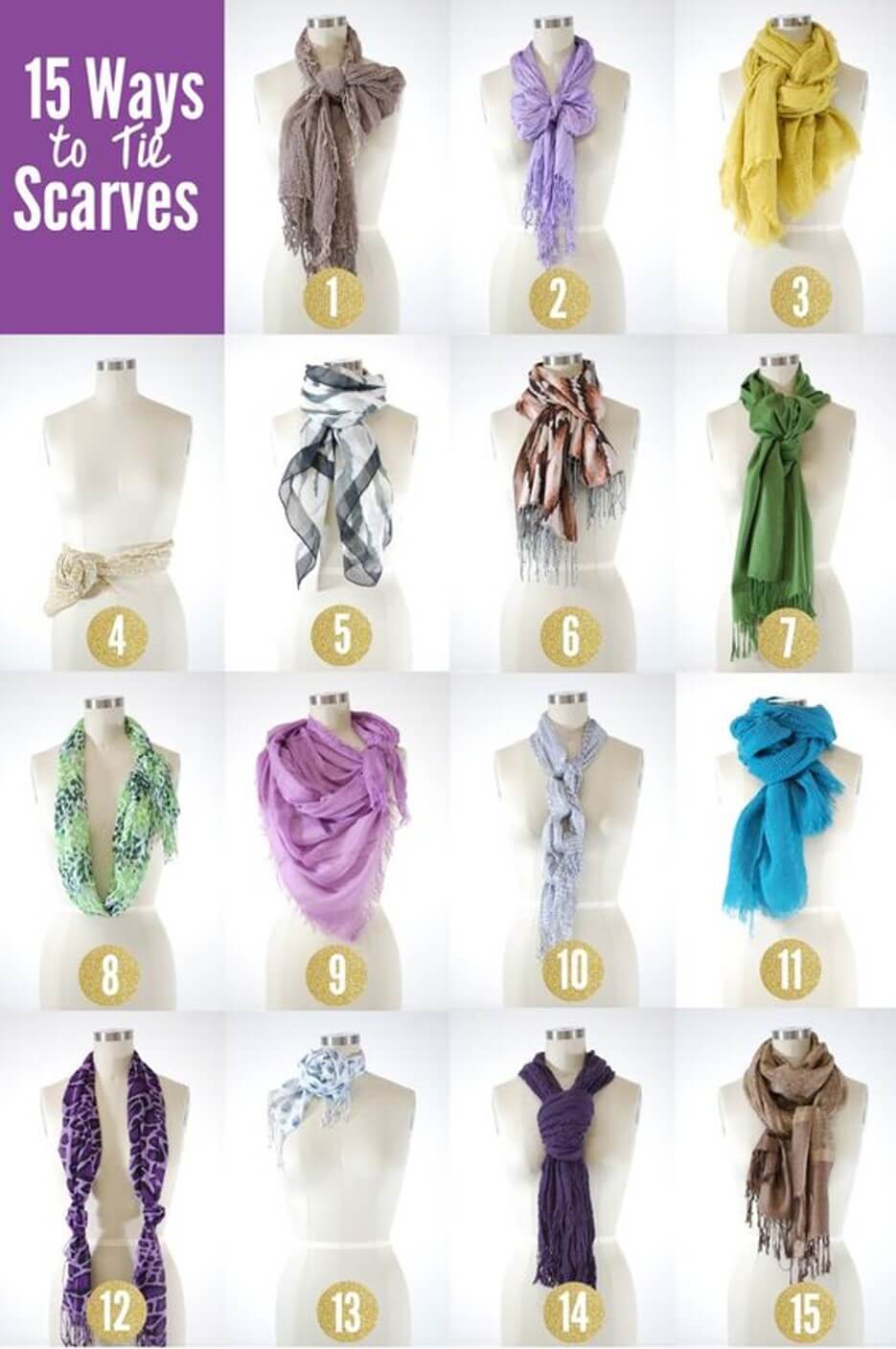 Different ways for women to wear and tie a scarf