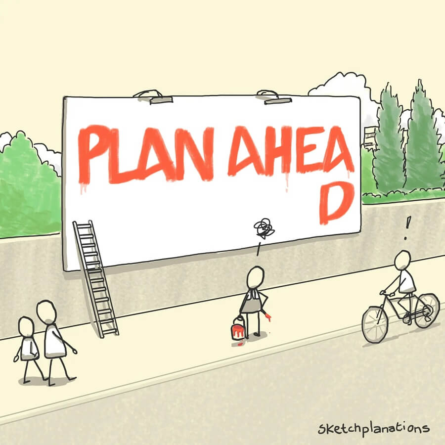 Cartoon meme making fun of plan ahead