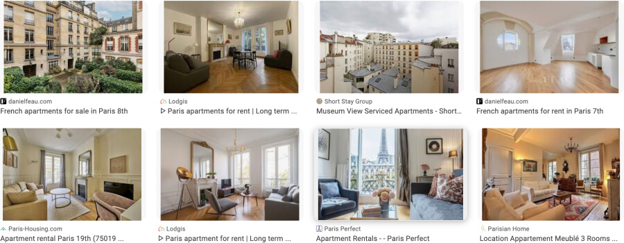 Rental Apartment listings in Paris with a photo of each