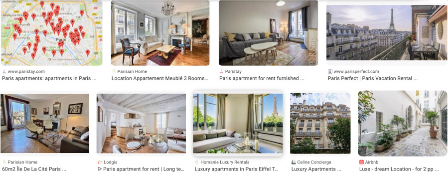 Rental Apartment listings in Paris with a photo of each