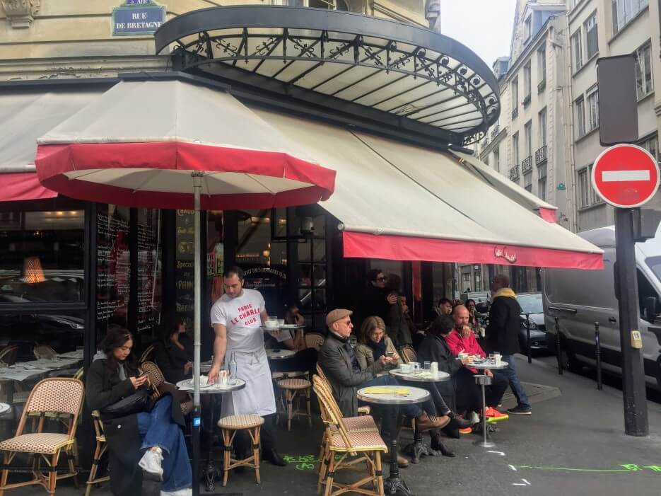 The outdoor terrace at Café Charlot in Paris France