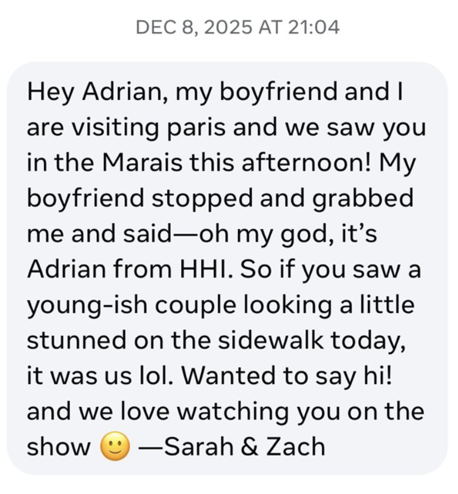 Instagram message to Adrian