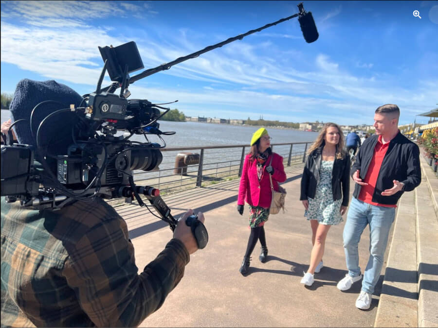 Adrian Leeds taping an episode of House Hunters International
