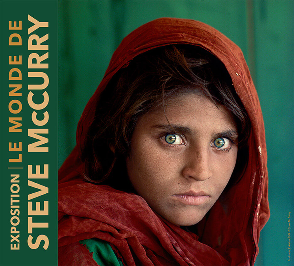 Poster for the Steve McCurry photo Exhibition in Paris with his photo, Afghan Girl