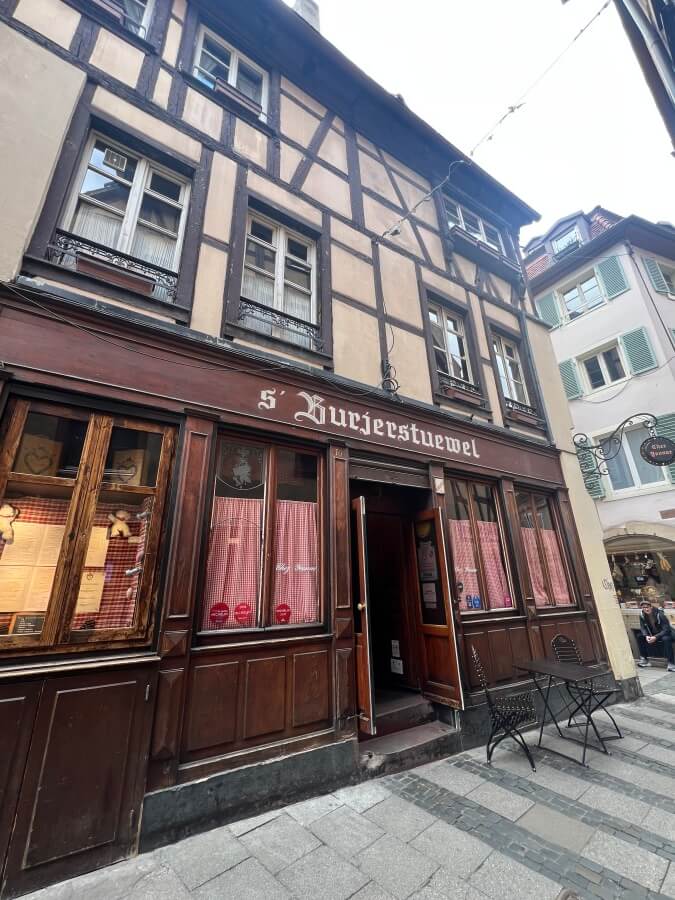 The facade of Chez Yvonne in Strasbourg, France