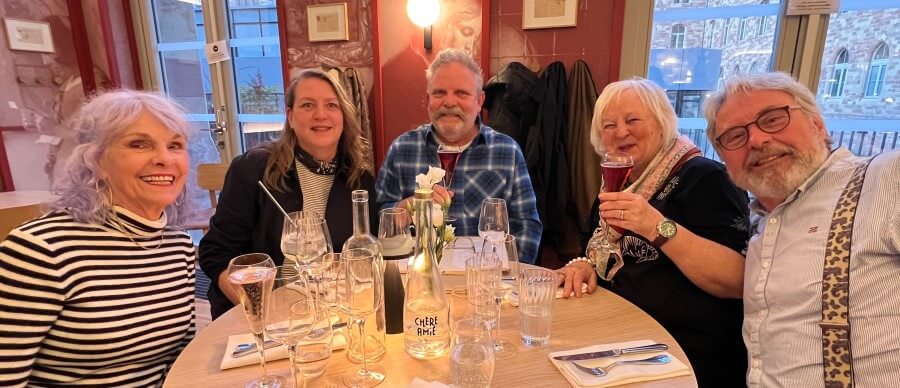 Clista, Anne, Johnny, Christa, and Dirk at Chere Amie in Strasbourg, France