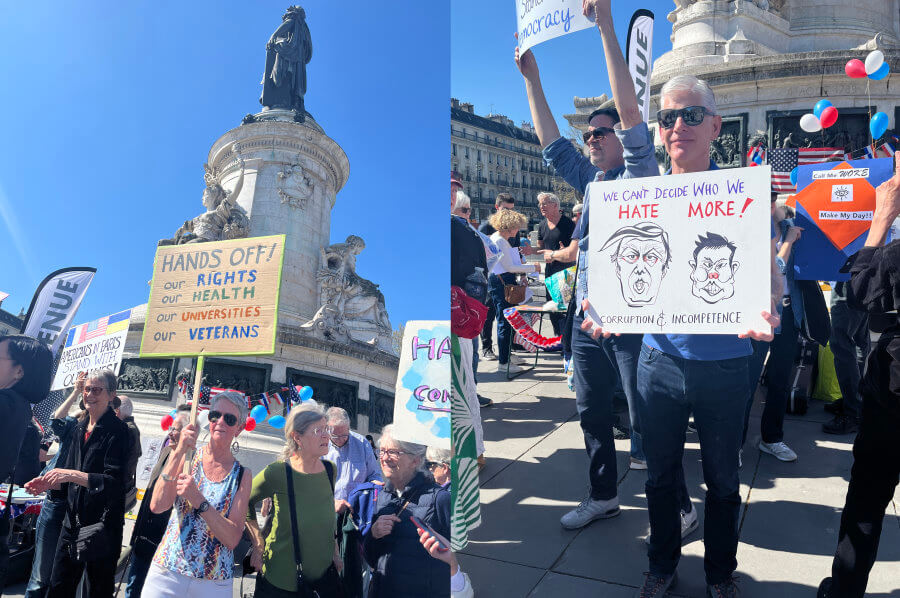 A handmade posters at the Hands Off protest in Paris, France, photo by Lisa Anselmo