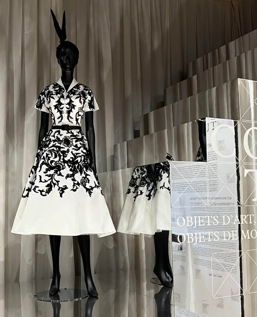 A dress on exhibit at the Louvre's Art and Fashion: Statement Pieces