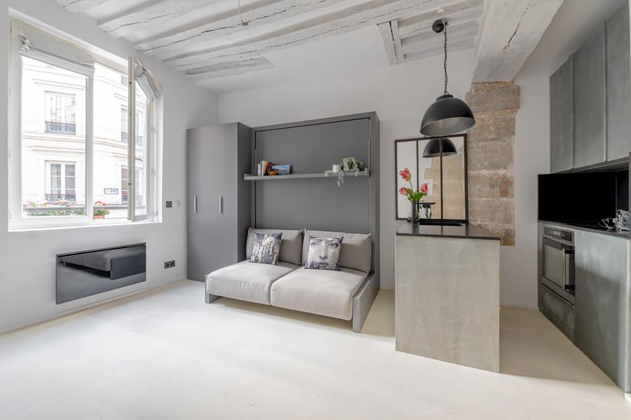 Interior of the Designer Studio for sale in Le Marais in Paris