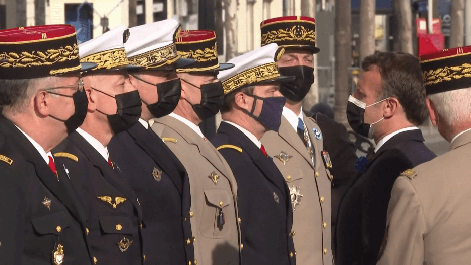 French President Emmanuel Macron officiates the Victory Day ceremony in Paris, May 8th, 2021