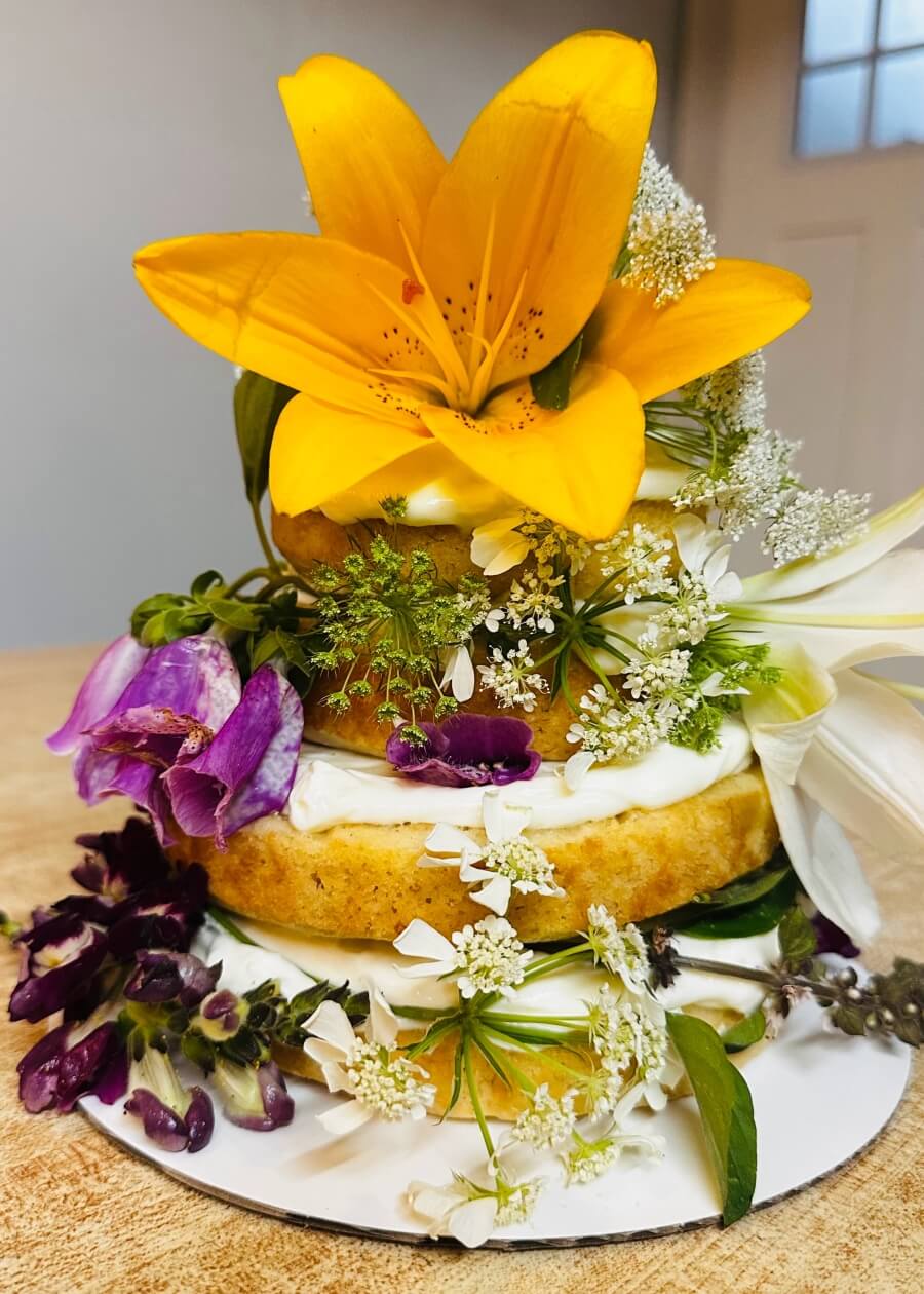 A flower-laden birthday cake, a la Allison, Adrian's niece