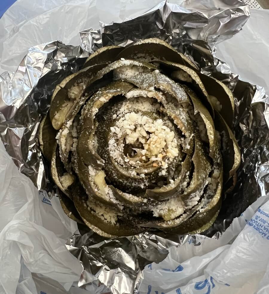 Diana's artichoke stuffed with garlic and parmesan cheese