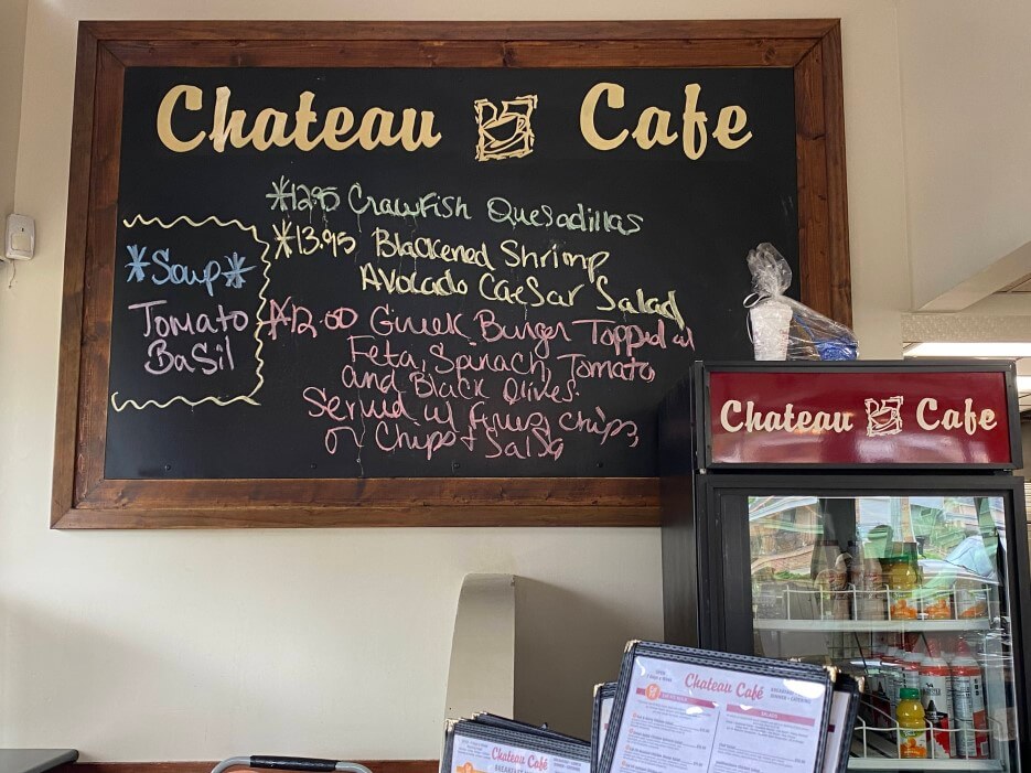 Chalk menu board at Chateau Cafe in Metairie LA