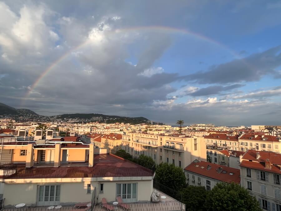 View of a rainbow from the rooftop of the Hôtel Splendid & Spa in Nice, France - Photo by Patty Sadauskas