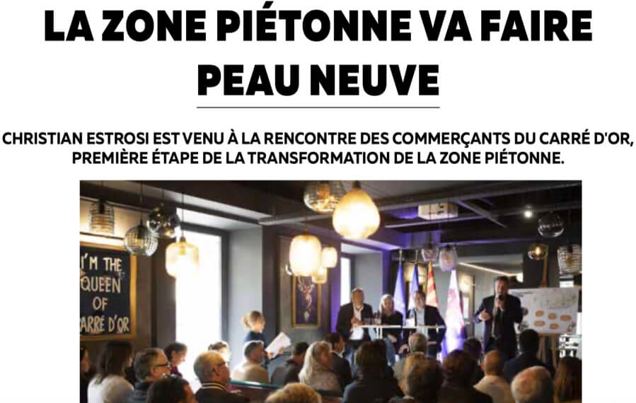Article headline and photo for the article in Nice Magazine for the Zone Piétonne