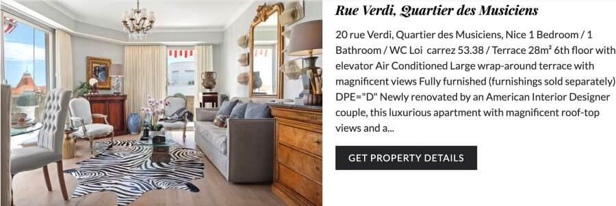 Promotional meme for the rue Verdi apartment for sale in Nice, France